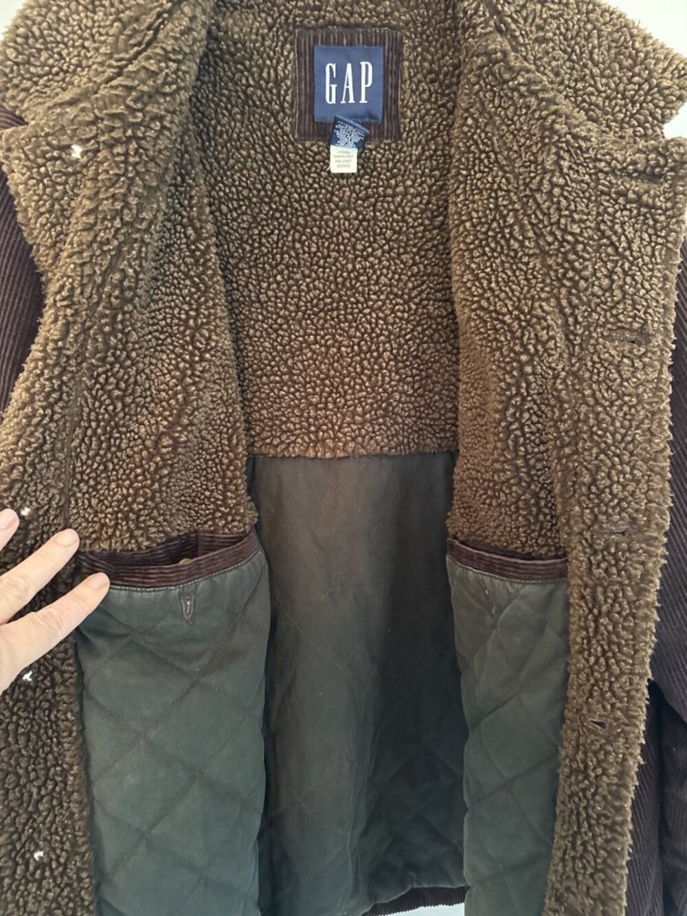 Vintage Y2K Brown Corduroy Fleece Lined Button Down Trucker Jacket Men's Large - Picture 7 of 9